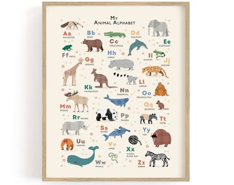 Personalised Animal Alphabet Poster, Educational ABC Print, Alphabet Nursery Wall Art, 1st Birthday & New Baby Gift