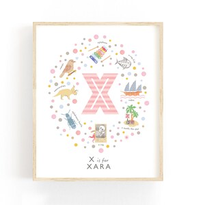 Impresión de nombre personalizada con la letra X, idea de regalo para bebé, decoración de guardería para niña