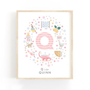 Personalised Letter Q Nursery Print, Initial, Baby Girl Nursery Wall Art, Great Baby Shower Gift Idea