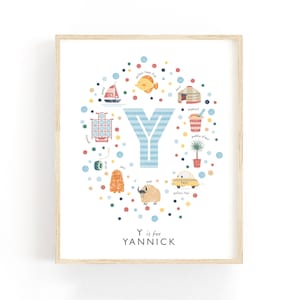 Letter Y Personalised Name Print, Baby Gift Idea, Baby Boy Nursery Decor