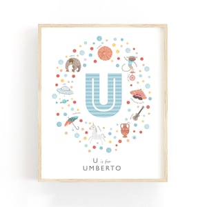 Letra U Nome personalizado para berçário, ideia de presente para bebê, decoração para berçário de meninos