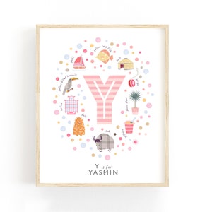 Impresión de nombre personalizada con la letra Y, idea de regalo para bebé, decoración de guardería para niñas