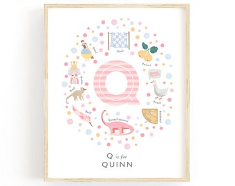 Personalised Letter Q Nursery Print, Initial, Baby Girl Nursery Wall Art, Great Baby Shower Gift Idea