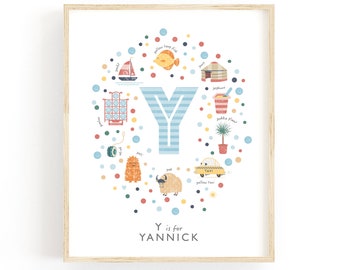 Letter Y Personalised Name Print, Baby Gift Idea, Baby Boy Nursery Decor