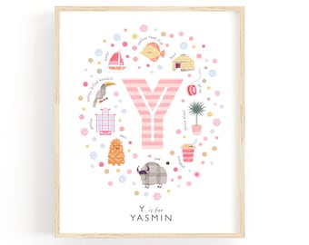 Letter Y Personalised Name Print, Baby Gift Idea, Baby Girls Nursery Decor