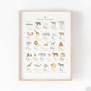 Safari Animal Alphabet print, Neutral Nursery decor, Nursery wall art, Perfect First Birthday Gift, Ideal for a Jungle Nursery Baby Shower