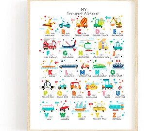 Transportation Alphabet Print: Personalized Nursery Wall Art