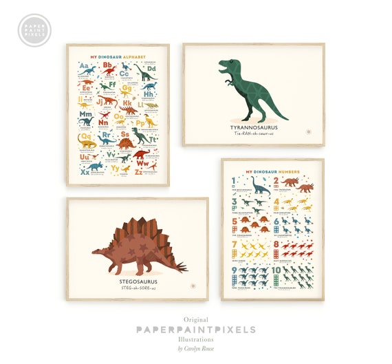 Stampe di dinosauri per la cameretta dei bambini, set di 6 poster di dinosauri, stampe murali stampabili per la cameretta dei bambini, decorazioni per la sala giochi con dinosauri, decorazioni per la