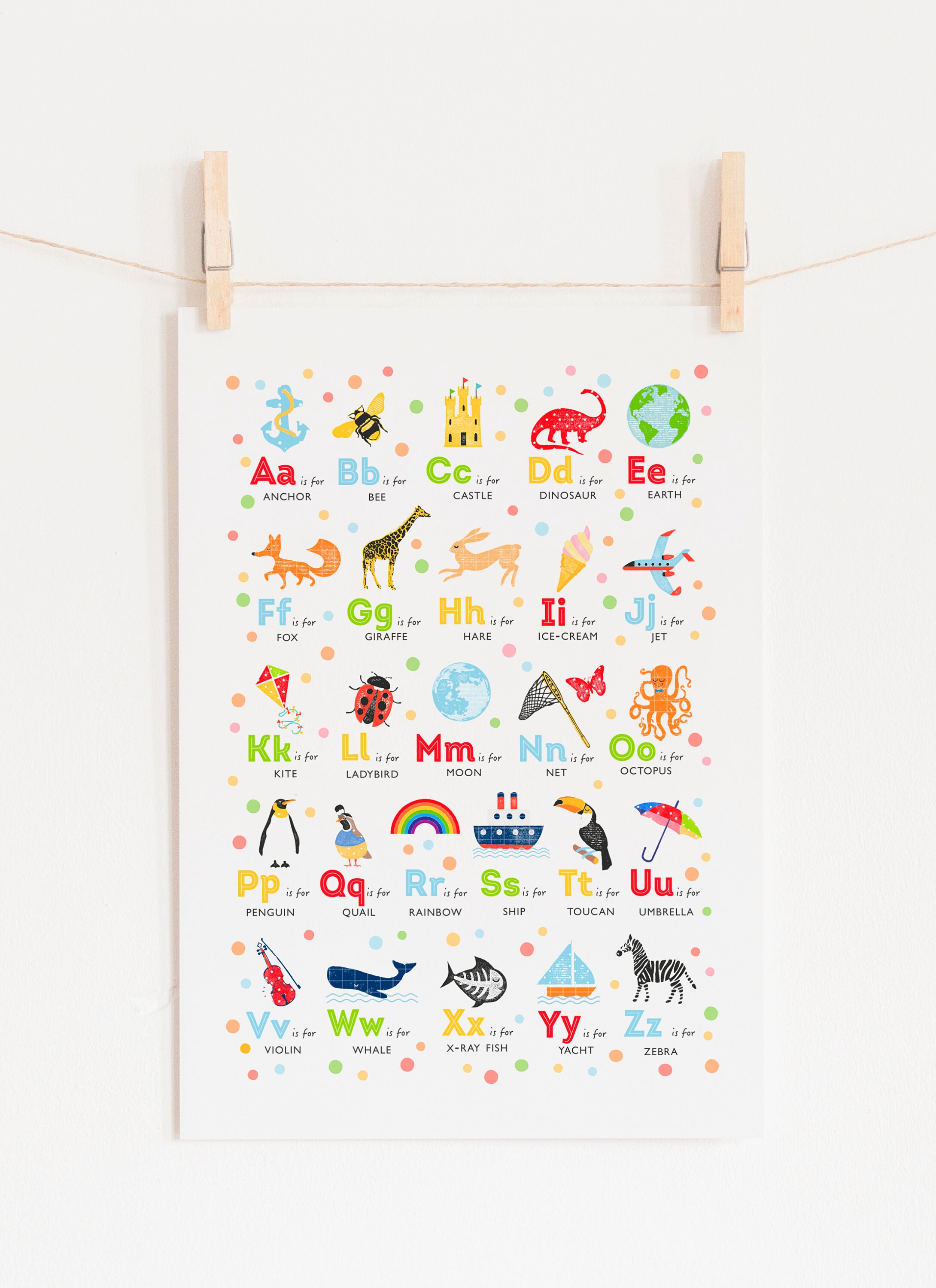 Bright Alphabet Poster Nursery Alphabet Wall Art Gender Etsy