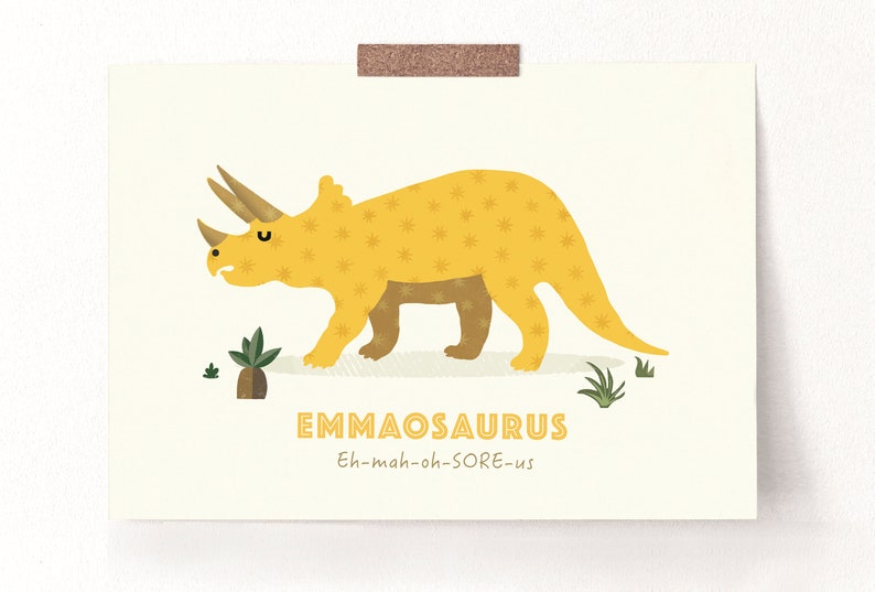 Personalized Name Dinosaur Print, Nursery Art Name, Triceratops Art Print, Custom Print, Dinosaur Birthday gift for Kids, Dinosaur Poster image 3