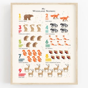 Woodland Print, Forest Theme Numbers Poster, Woodland Nursery Art, Perfect Gift for Nature Lovers, Can Be Personalised