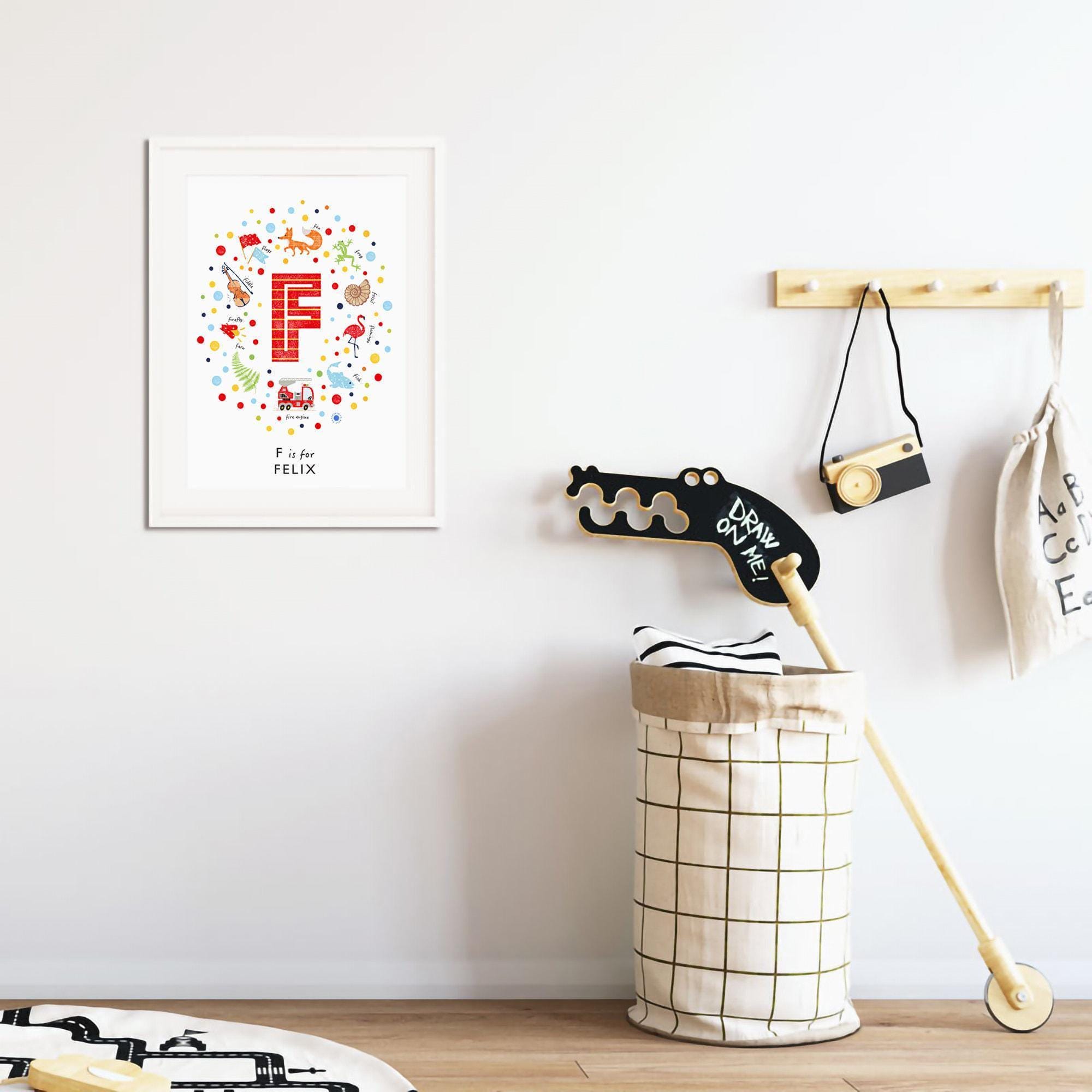 Letter F Custom Nursery Name Poster – Red Initial Print, Frog & Fox ...