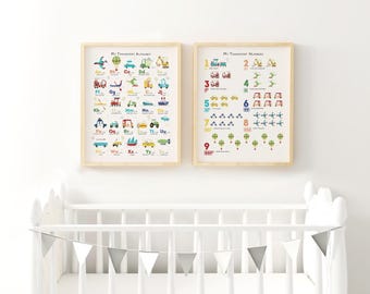 Transport Print Set, Boys Room Decor, Transport Nursery Art Prints, Can Be Personalized