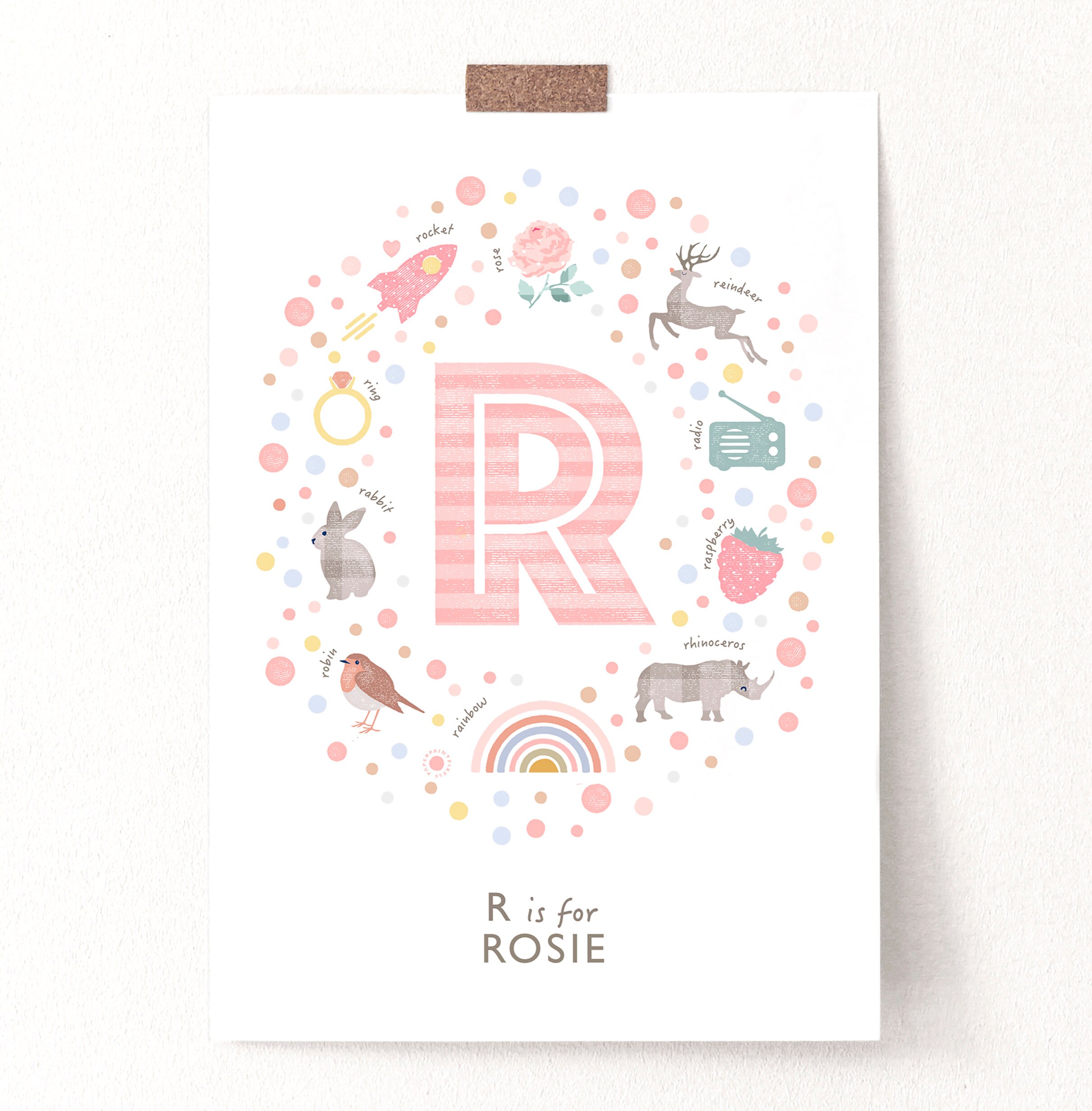 Personalised Letter R Nursery Print, Illustrated Letter R, Girls Art ...