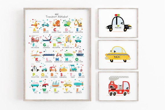 Transport Alphabet Print Set: Vehicle Gallery Wall Art (Personalised)
