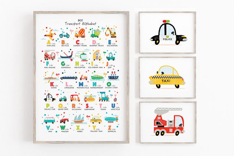Transport Alphabet Print Set: Vehicle Gallery Wall Art (Personalised) image 1