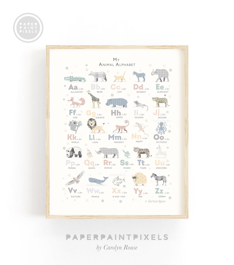Grey Animal Alphabet Art Alphabet Nursery Print Safari Etsy UK