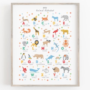 Animal Alphabet Print, Nursery Decor, Animal Alphabet Poster, Alphabet Wall Art, Kids Alphabet Poster, Animals ABC Wall Art, Personalised