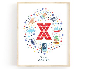Personalised Letter X Print for Baby Boys, Bright Nursery Decor, Custom Initial Art