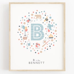 Letra inicial B, arte de pared para bebé niño, arte de guardería personalizado, letrero con nombre de niño personalizado, decoración de guardería para bebé niño, idea única de regalo para baby shower