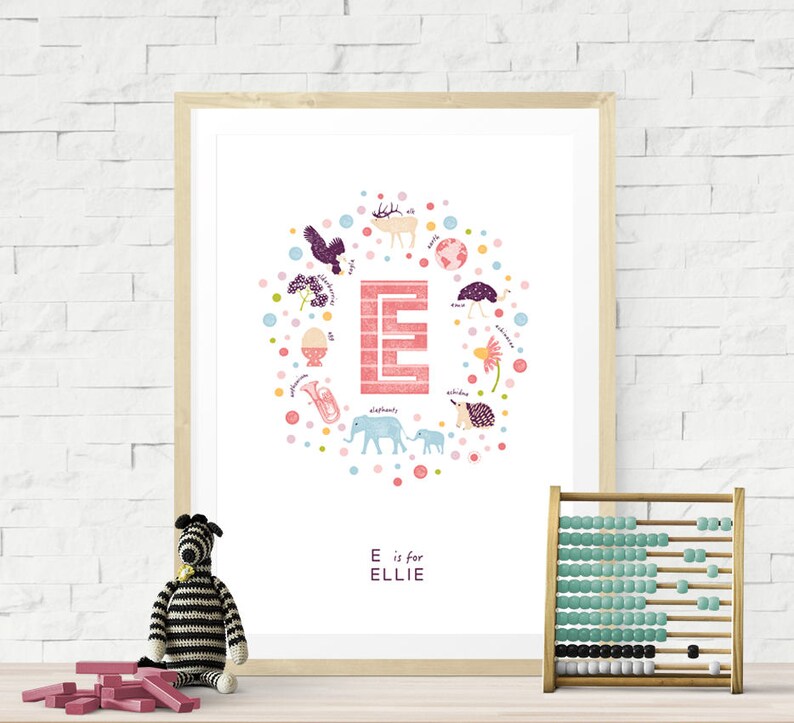 Letter E Nursery Art Baby Girl Nursery Decor Pink Wall Art Etsy