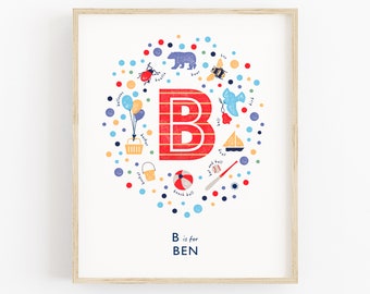 Baby Boy Wall Art, Personalised Nursery Art, Custom Boys Name Sign, Baby Boy Nursery Decor, B is for Bear, Unique Baby Shower Gift Idea