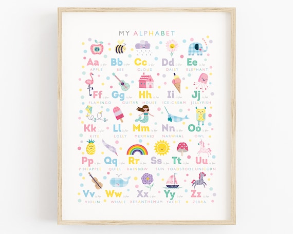 Girls Alphabet Print, Alphabet Poster, Nursery Wall Art, Kids Room