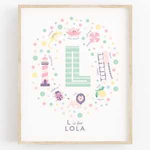 Letter L Nursery Wall Art, Personalised Baby Girl Name Print, Custom Girls Name Sign