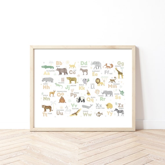 safari animal alphabet jungle animals alphabet poster etsy