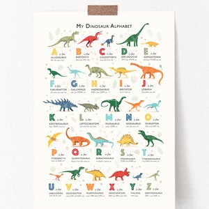 Dinosaur Alphabet Print, Toddler Room Decor, Classroom Decor, Perfect Dinosaur Gift for Kids, Educational Wall Art, ABC Nursery Wall Art image 2