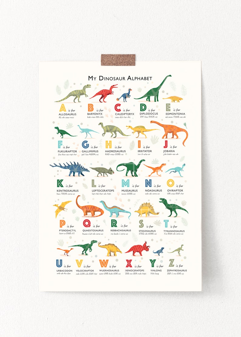 Dinosaur Alphabet Print, Toddler Room Decor, Classroom Decor, Perfect Dinosaur Gift for Kids, Educational Wall Art, ABC Nursery Wall Art image 2