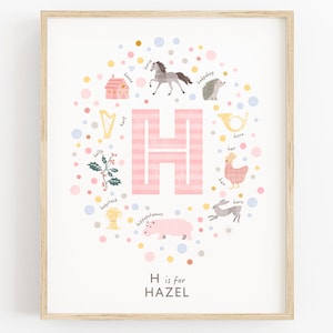 Impresión con nombre para guardería, arte de pared personalizado con la letra H, arte para guardería de niñas, H es para..., regalo para baby shower, bebé con lunares, letras para bebé