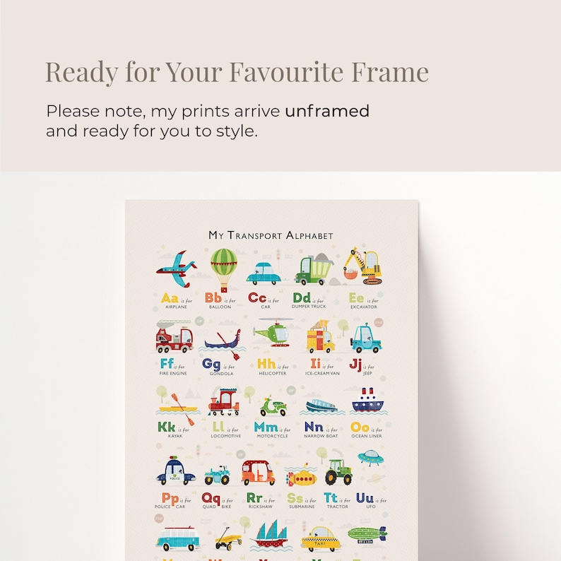 Transport Alphabet Druck, Personalisierte Jungen ABC Poster, Junge Kinderzimmer Drucke, Kinder Fahrzeug Poster, ungerahmt Bild 8