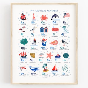 Nautical Nursery Print, Alphabet Wall Art, Ocean Theme Nursery Decor, Can Be Personalised