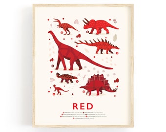 Red Dinosaur Print, Dino Theme Nursery Wall Art, Colour Red Kids Room Decor, Perfect Gift for Dinosaur Fan, Matching Prints Available