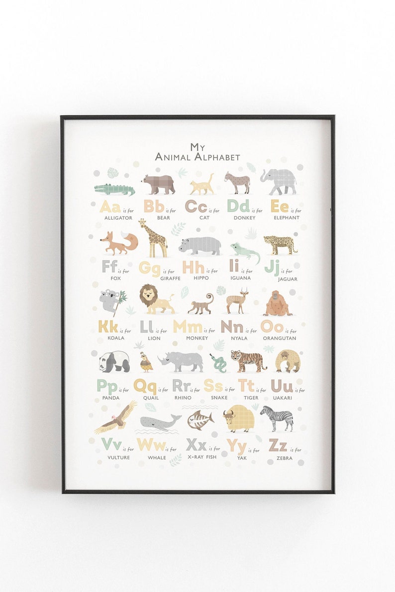 Safari Animal Alphabet print Neutral Nursery decor Perfect First Birthday Gift Ideal for a Jungle Nursery Baby Shower Nursery wall art