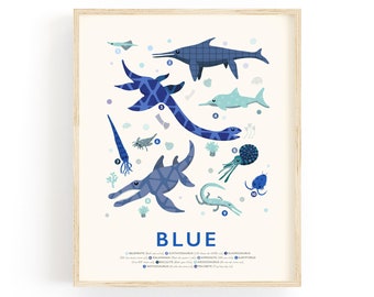 Blue Dinosaur Print, Dino Theme Nursery Wall Art, Blue Kids Room Decor, Perfect Gift for Dinosaur Fan, Matching Prints Available