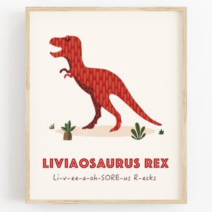 T-Rex Personalized Gift for Kids, Dinosaur Wall Decor, Dinosaur Print, Nursery Name Sign, Custom Baby gift, Dinosaur Nursery Art Print , image 1