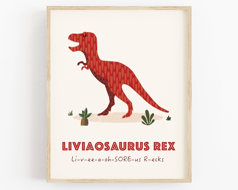 T-Rex Personalized Gift for Kids, Dinosaur Wall Decor, Dinosaur Print, Nursery Name Sign, Custom Baby gift, Dinosaur Nursery Art Print , image 1