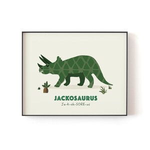 Personalized Name Dinosaur Print, Nursery Art Name, Triceratops Art Print, Custom Print, Dinosaur Birthday gift for Kids, Dinosaur Poster image 4