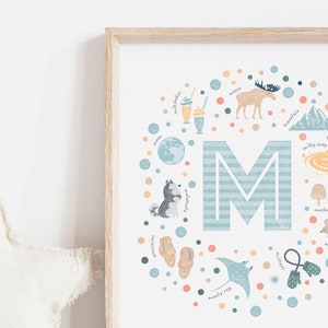 Initial Letter M, Personalised Nursery Print, Baby Boy Wall Art, Custom Boys Name Sign, Boys Nursery Decor image 3