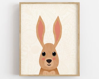 Lámina infantil de conejo, póster de animales del bosque