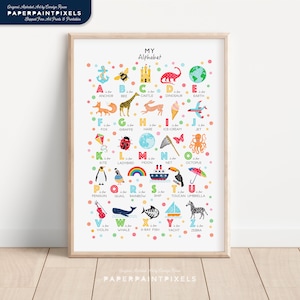Alphabet Poster, Colourful Printable Wall Art, ABC Poster, Educational Art, Classroom Decor, Kids Room Decor, Digital Download