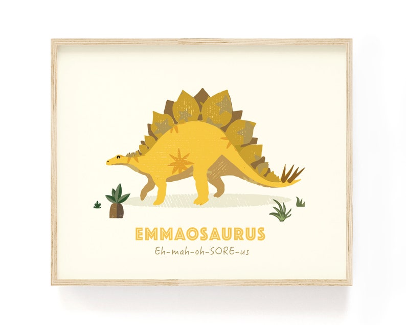 Personalised Dinosaur Nursery Name Print, Dinosaur Christmas Gift, Stegosaurus Nursery Wall Art, Personalized Gift for Kids, Dino Decor image 2