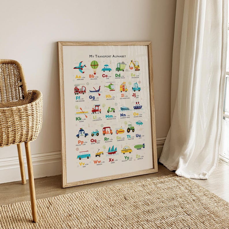 Transport Alphabet Druck, Personalisierte Jungen ABC Poster, Junge Kinderzimmer Drucke, Kinder Fahrzeug Poster, ungerahmt Bild 11