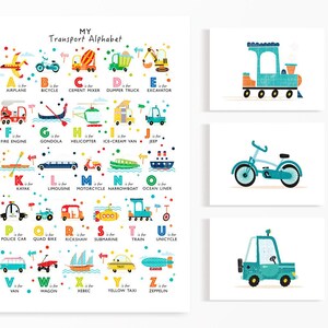 Transport Alphabet Print Set: Vehicle Gallery Wall Art (Personalised) image 2