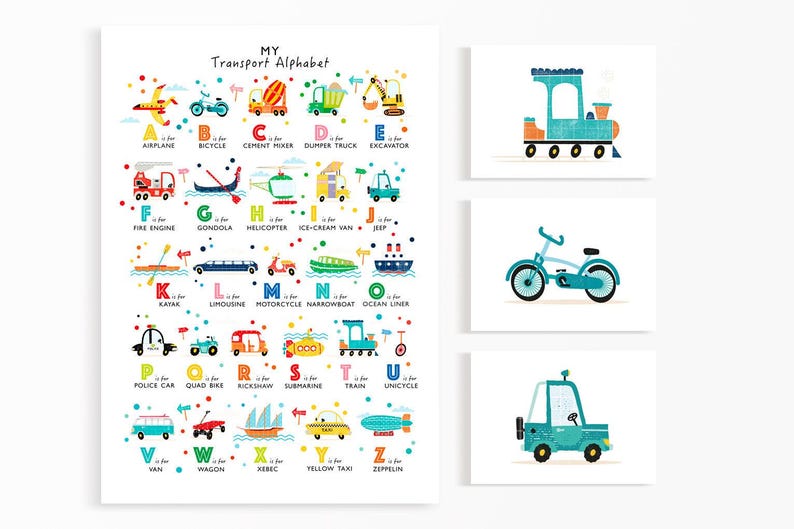 Transport Alphabet Print Set: Vehicle Gallery Wall Art (Personalised) image 2