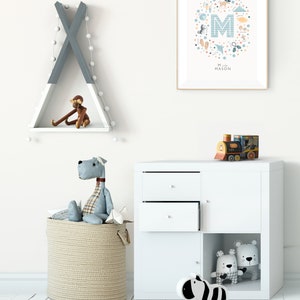 Initial Letter M, Personalised Nursery Print, Baby Boy Wall Art, Custom Boys Name Sign, Boys Nursery Decor image 5
