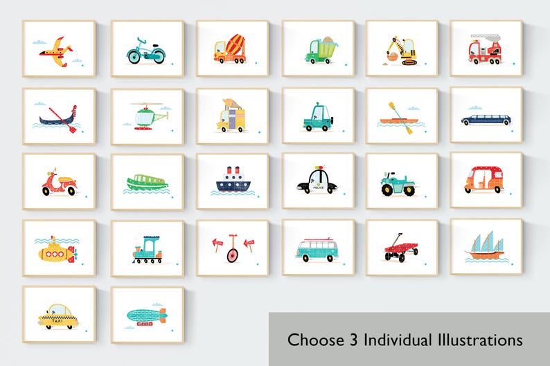 Transport Alphabet Print Set: Vehicle Gallery Wall Art (Personalised) image 4