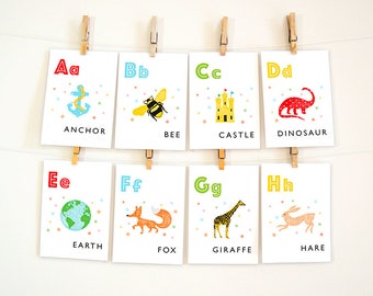 Alphabet Flashcards, Printable Alphabet Letters, Alphabet Wall Art, Alphabet Wall Cards, ABC Flash Cards, Nursery Decor, Instant Download